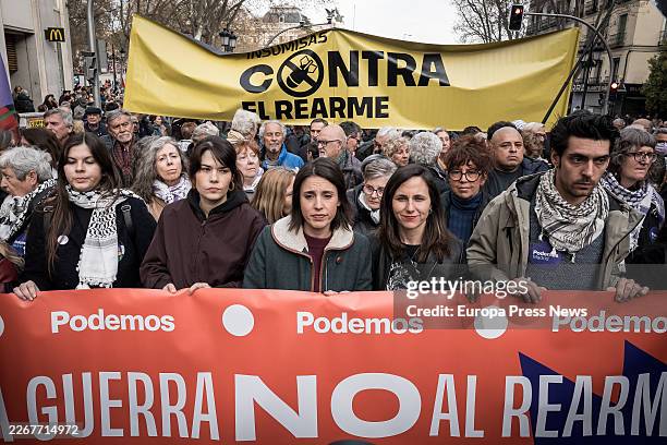 Podemos MEP and spokesperson, Isa Serra; Podemos political secretary and MEP, Irene Montero and Podemos secretary general and MEP, Ione Belarra,...