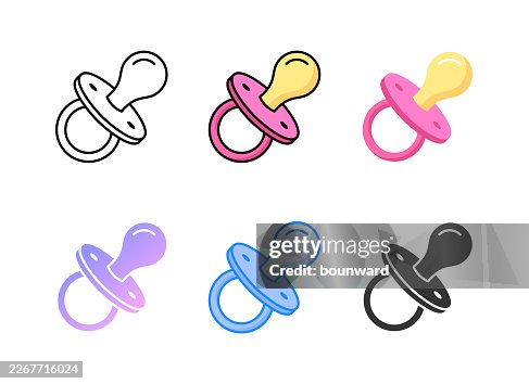 Pacifier icon. 6 Different styles. Editable stroke. Pacifier icon. 6 Different styles. Editable stroke.