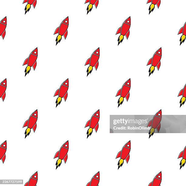 graphic red rockets seamless pattern - rocket fire isolated stock illustrations