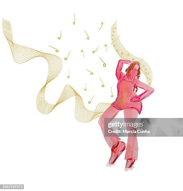 abstract dancer in watercolor with musical waves. - music notes watercolor stock illustrations