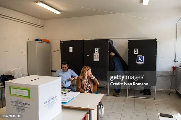 People inside a polling station during voting operations for the 2026 Constitutional Referendum on justice reform. On March 22, 2026 in Pontecagnano...
