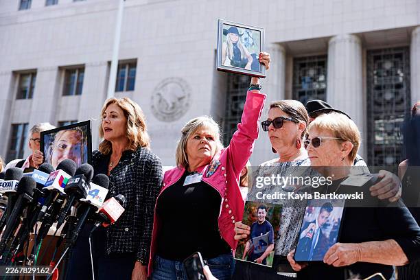 Family of the victims speak to press after hearing the verdict outside the Los Angeles Superior Court during one of the coordinated lawsuits alleging...
