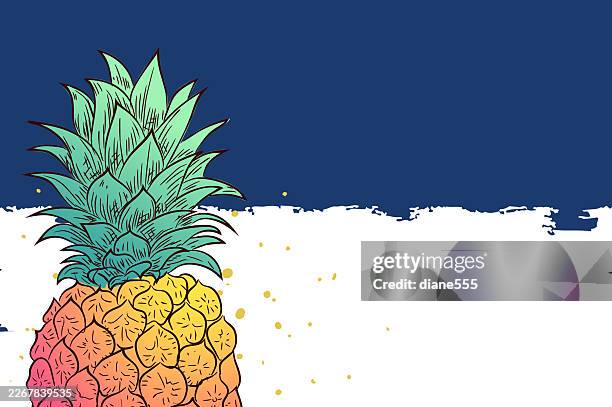 hand drawn pineapple on a textured base - pineapple texture stock illustrations