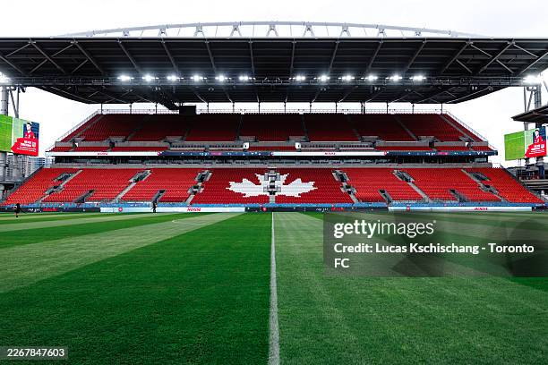 General view inside the stadium prior to the MLS match between Toronto FC and Columbus Crew at BMO Field on March 21, 2026 in Toronto, Ontario.