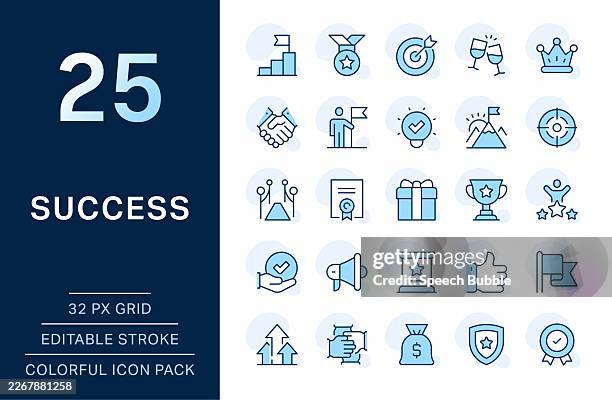 success thin line icons. editable stroke. pixel perfect. for mobile and web. - completion badge stock illustrations