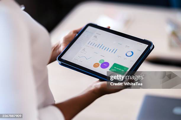 business tablet displaying analytics and data charts - loading screen stock pictures, royalty-free photos & images