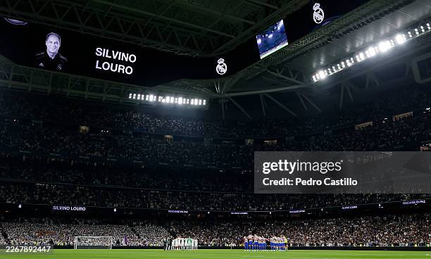 Players, match officials and fans take part in a minute of silence for Silvino Louro during the LaLiga EA Sports match between Real Madrid CF and...