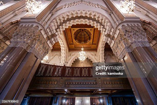 hassan ii mosque interior in casablanca, morocco - ornate architecture - wood veneer stock pictures, royalty-free photos & images