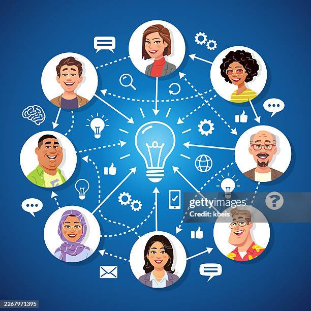 digital networking and teamwork for innovative problem solving square vector - scrum stock illustrations