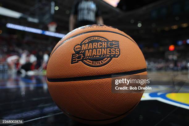 Detail of a game ball during the Sweet Sixteen round game of the 2026 NCAA Men's Basketball Tournament held at SAP Center on March 26, 2026 in San...