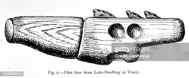 stockillustraties, clipart, cartoons en iconen met flint saw - antique illustration - vuursteen gereedschap