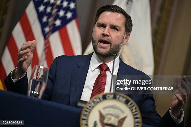 Vice President JD Vance addresses a Fraud Task Force meeting in the Indian Treaty Room at the White House in Washington, DC 27 March, 2026.