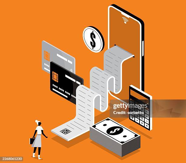 electronic receipt - businesswoman - paperless statement stock illustrations
