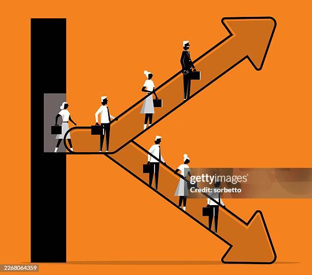k-shaped economy - up and down - executive pay stock illustrations