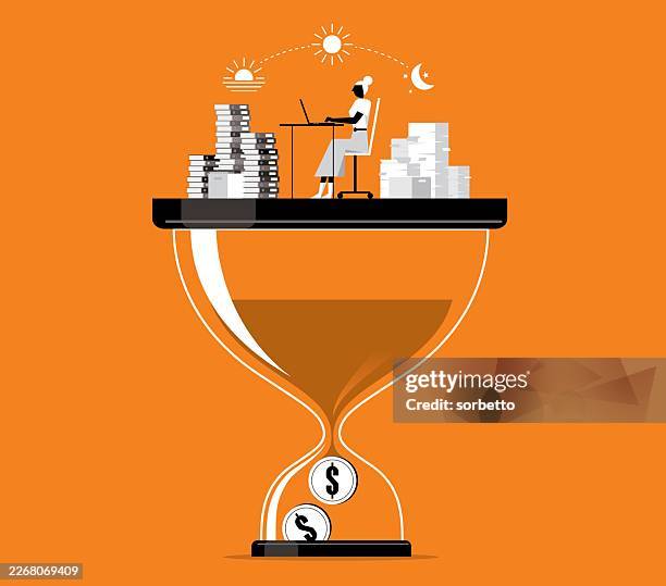 overworked - businesswoman - decrease time stock illustrations