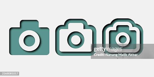 camera icon set with paper cut style - selfie video stock illustrations