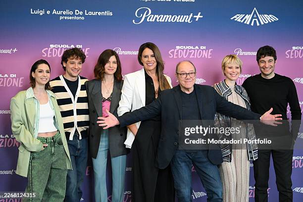 The cast Beatrice Arnera, Romano Reggiani, Vittoria Puccini, Karla Sofía Gascón, Carlo Verdone during the photocall for the presentation of the film...