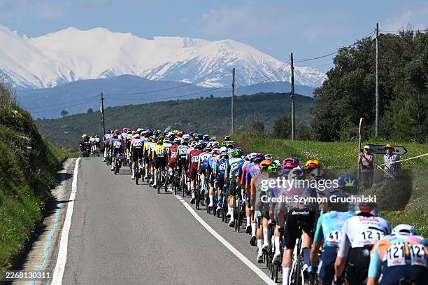 General view of the peloton competing during the 105th Volta a Catalunya 2026, Stage 2 a 167.4km stage from Figueres to Banyoles / #UCIWT / on March...