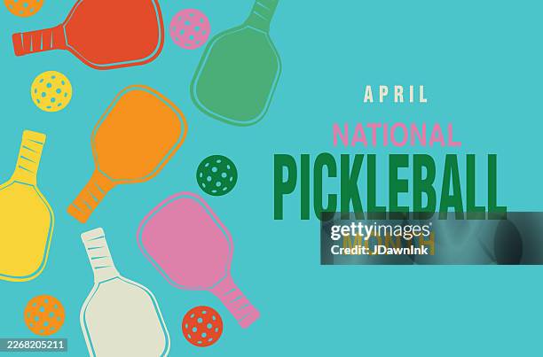 national pickleball month april web banner design template with rackets and balls - racquet sport stock illustrations