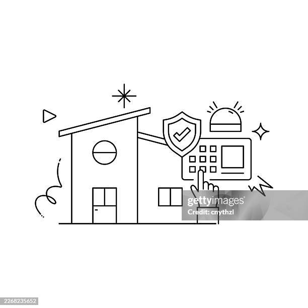 smart home concept line art style vector illustration. design for web page, banner, poster, print etc. - application security abstract stock illustrations