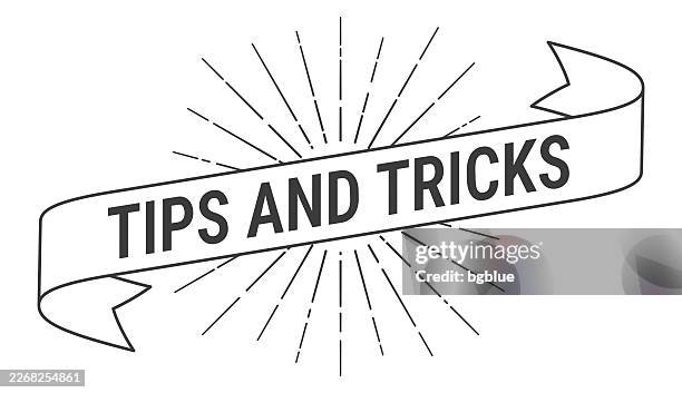 tips and tricks - banner with sunbursts on white background - magic trick vector stock illustrations