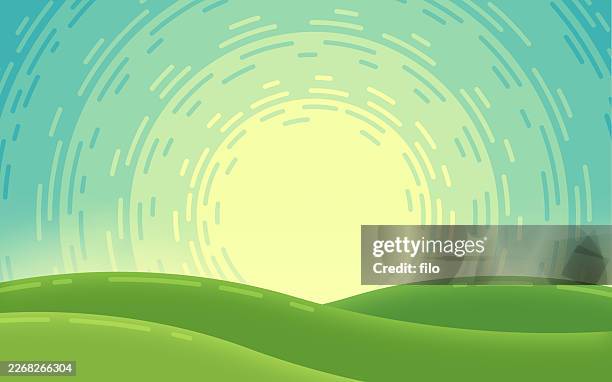sunrise spring smooth abstract field landscape glow lines modern background - late spring stock illustrations