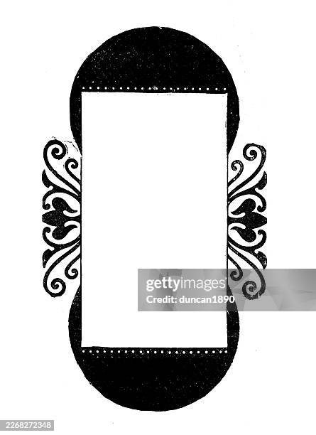 stockillustraties, clipart, cartoons en iconen met art nouveau design element, frame, border with motifs, victorian 1890s, 19th century vintage illustration - kitsch