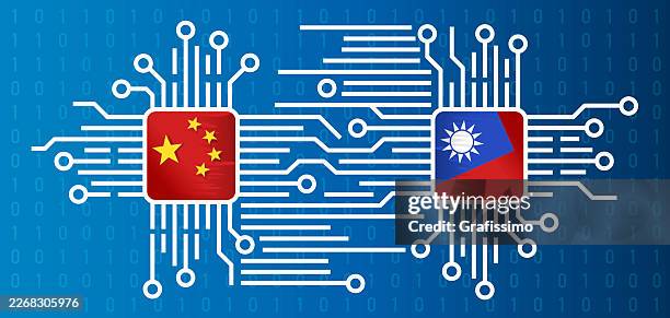 computer chip on circuit board with chinese and taiwanese flag illustration - silicon stock illustrations
