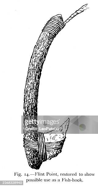flint arrow-head - antique illustration - stone age stock illustrations