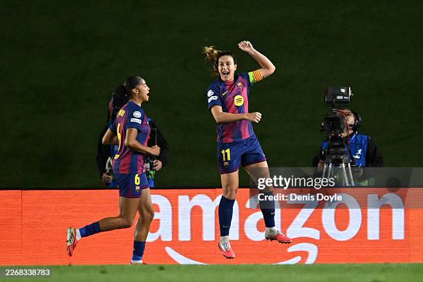 Alexia Putellas of FC Barcelona celebrates scoring her team's sixth goal during the UEFA Women's Champions League 2025/26 Quarter-finals First Leg...