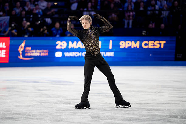 Ilia Malinin of the United States performs in the men's free skating during the ISU Figure Skating World Championships 2026 at the O2 Arena in...
