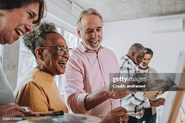 senior wellness canvas painting class - art and craft stock pictures, royalty-free photos & images