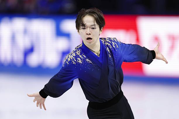 Yuma Kagiyama of Japan performs in the men's free program at the world figure skating championships in Prague on March 28, 2026.