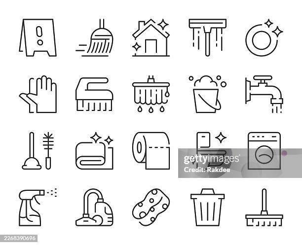 illustrations, cliparts, dessins animés et icônes de nettoyage - icônes de lignes claires - liquide vaisselle
