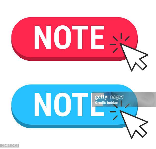 note - red and blue buttons with cursor on white background - computer mouse pad stock illustrations
