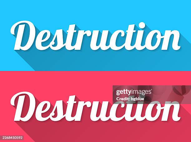destruction - flat design with long shadow on blue and red background - removing sticker stock illustrations
