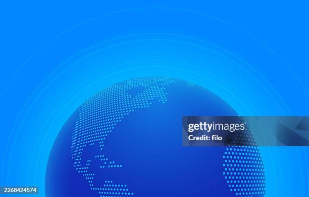 world globe north america map blue news media dot halftone background - global background stock illustrations
