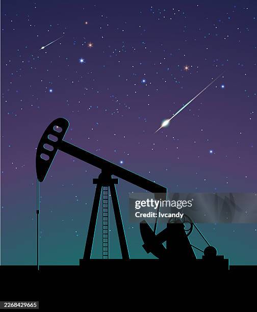 pumping unit, starry sky background - well pump stock illustrations
