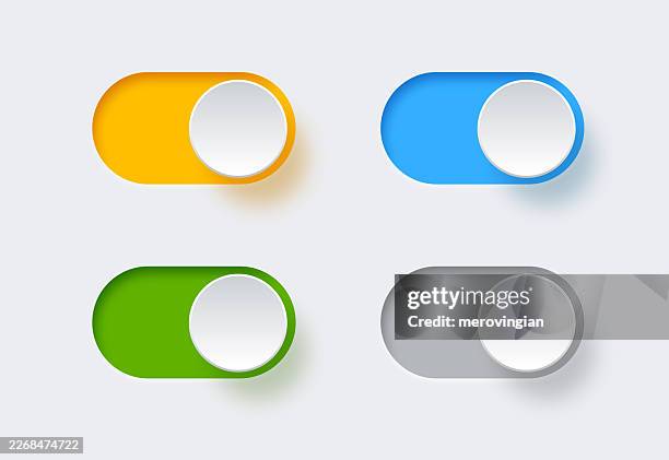 colorful toggle switch ui buttons set. on off states for interface and app design - computer off stock illustrations