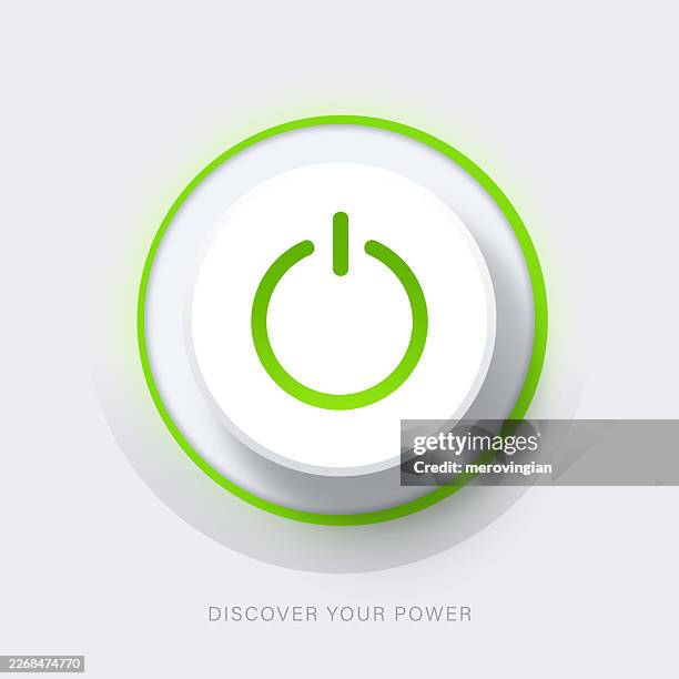 power button icon on white circular button with glow - toggle switch stock illustrations