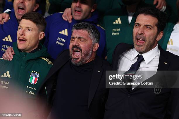Gennaro Gattuso Head coach of Italy and Gianluigi Buffon looks on during the FIFA World Cup 2026 European Qualifiers KO play-offs match between Italy...
