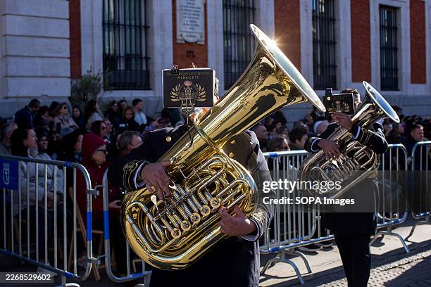 Musician with a tuba accompanies the procession during the procession of the image of Our Father Jesus of Love . This procession inaugurates Holy...