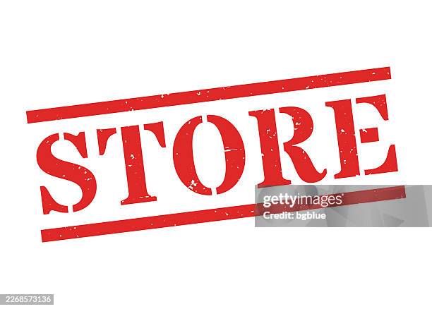 store - red rubber stamp on blank background - store window stock illustrations