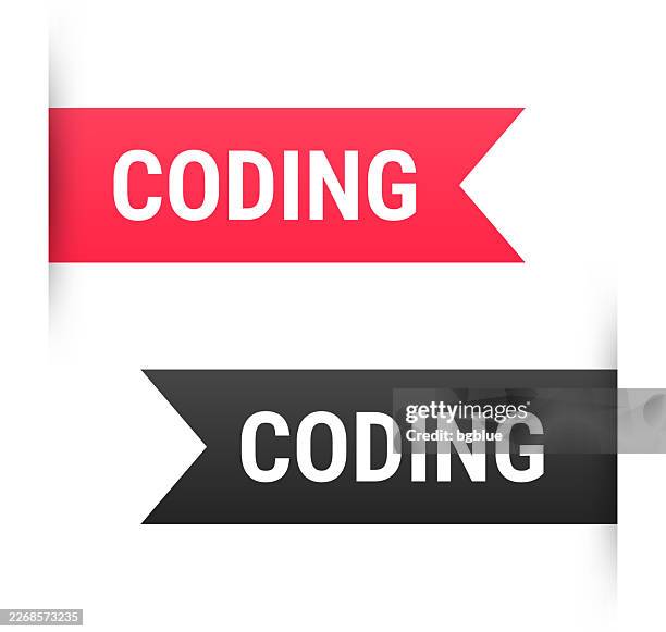 coding - banner, bookmark, ribbon, label on white background - computer code red stock illustrations