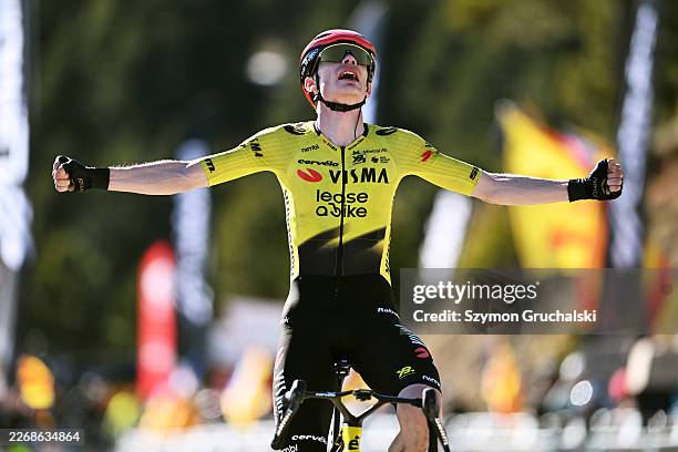Jonas Vingegaard of Denmark and Team Visma | Lease a Bike celebrates at finish line as stage winner during the 105th Volta a Catalunya 2026, Stage 5...