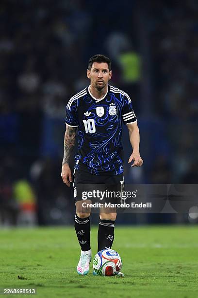 Lionel Messi of Argentina looks on during the international friendly match between Argentina and Mauritania at Estadio Alberto J. Armando on March...