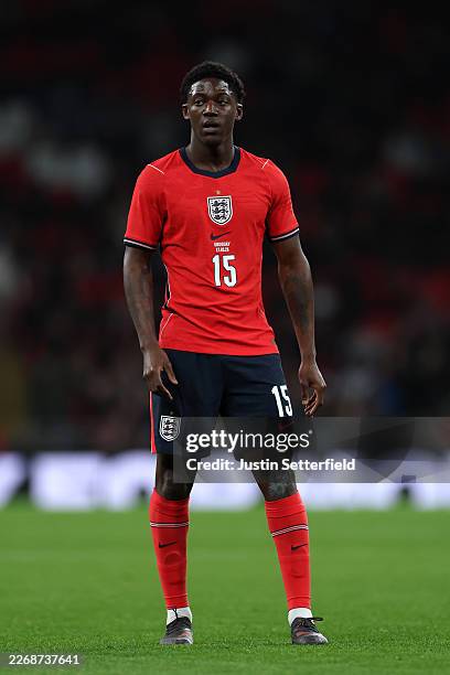 Kobbie Mainoo of England during the international friendly match between England and Uruguay at Wembley Stadium on March 27, 2026 in London, England.