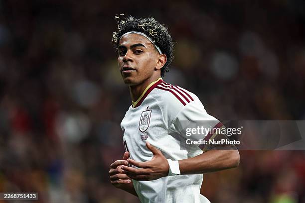 Lamine Yamal of Spain during the international friendly match between Spain and Egypt prior to the FIFA World Cup, at RCD Stadium on March 31 in...