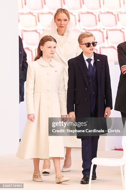 Princess Gabriella of Monaco, Princess Charlene of Monaco and Prince Jacques of Monaco with Princess Stéphanie of Monaco and Princess Caroline of...