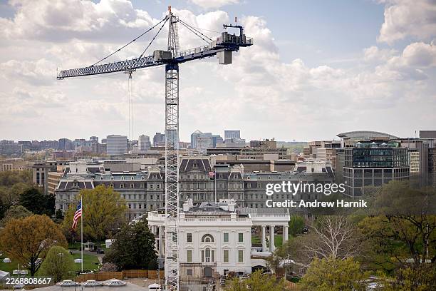 Construction work has been stopped on President Trump's White House Ballroom on the site of the former East Wing of the White House on April 1, 2026...